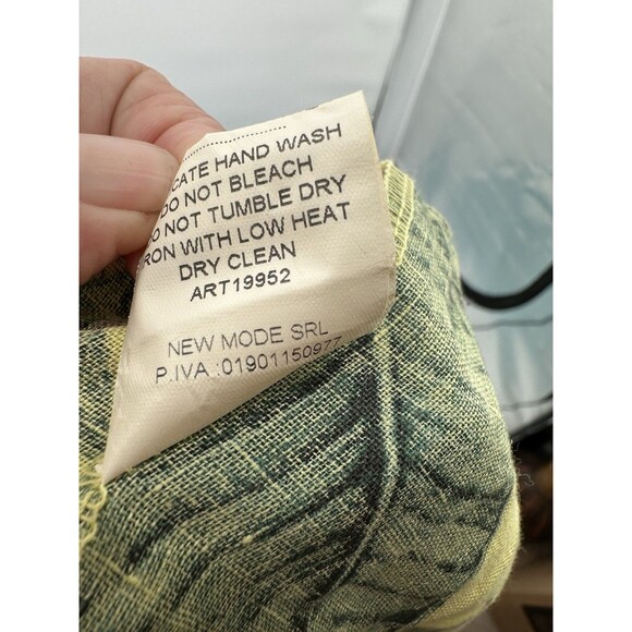 BELLA AMBRA Italy Linen Tropical Hawaiian print Midi Dress Shift Ruffle Hem Bow - Picture 9 of 13